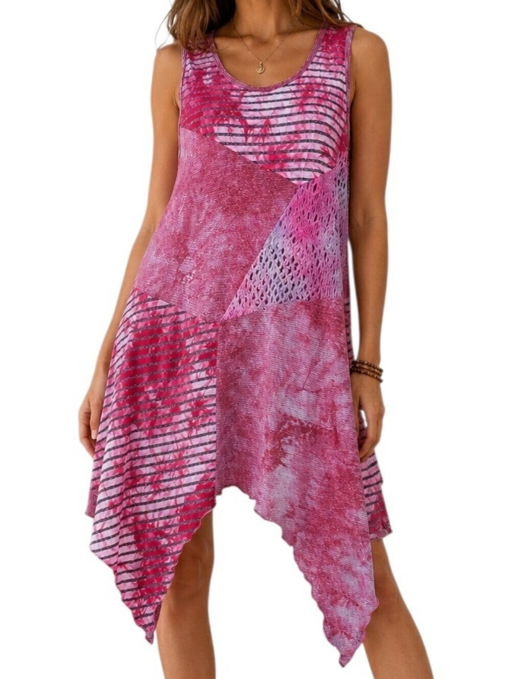 Lily by Firmiana Patchwork Dress Women Large Fuchsia Asymmetrical Fairy